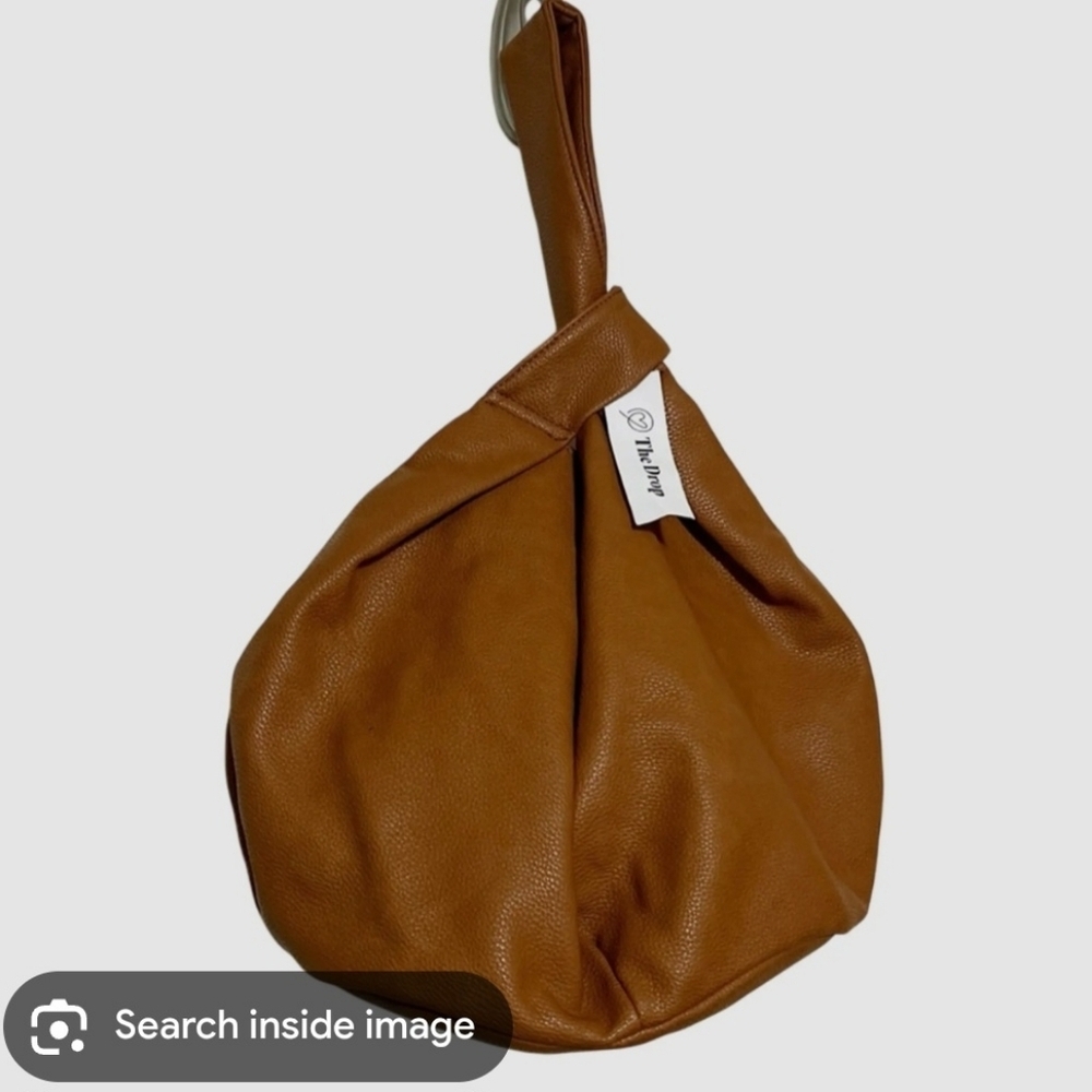 The Drop Addison Tan Brown Faux Leather Knot Bag Wrist Purse